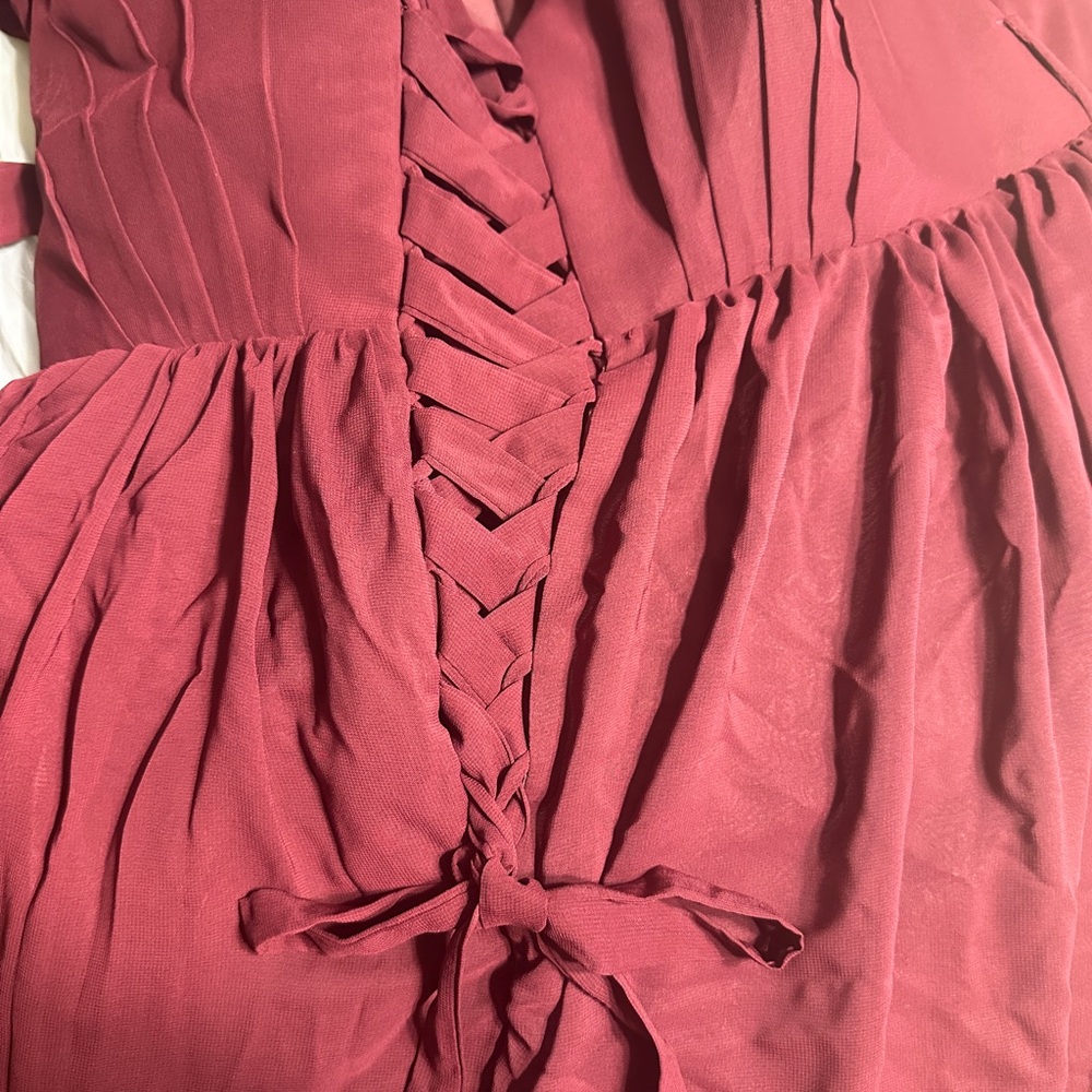 Elegant Burgundy Lace-Up Wedding Gown